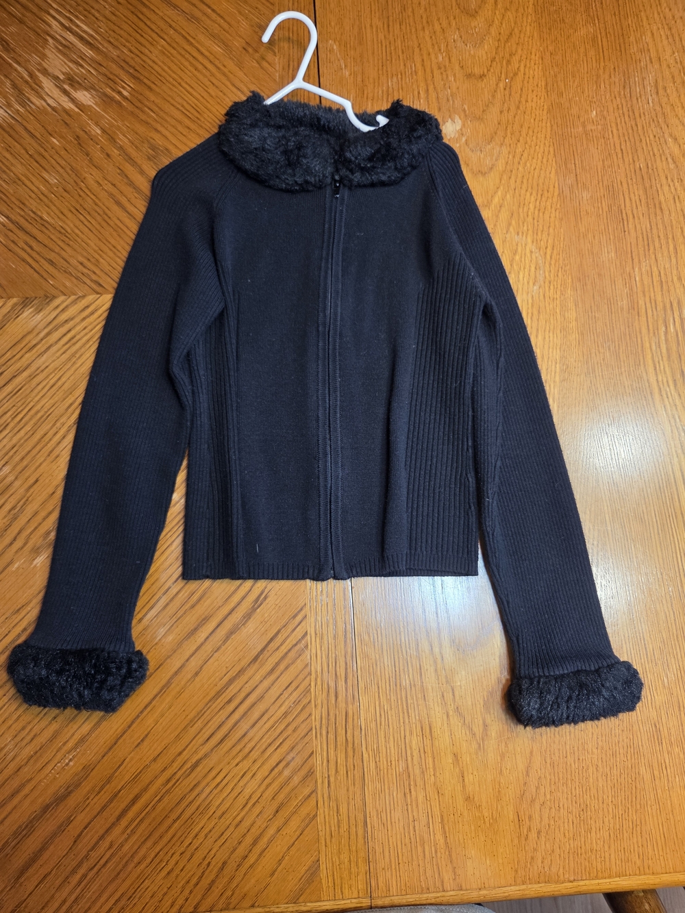 Black Faux Fur Trim Zip Cardigan